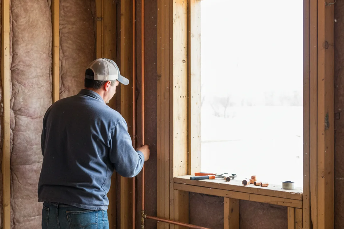 Licensed plumber running new copper supply lines in a Manchester Township home